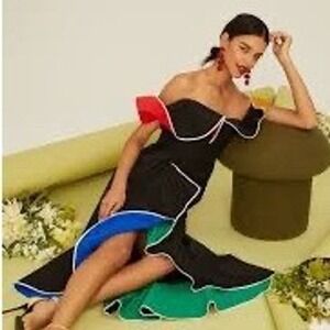 Rosie Assoulin Flap Around Black Colorblock Ruffle Maxi Dress Size 2